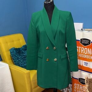 Zara Green Double-Breasted Blazer size large new without tags